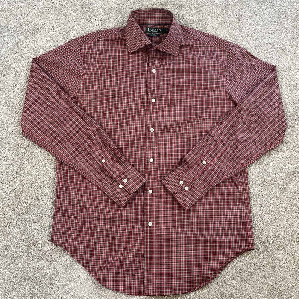 Lauren Ralph Lauren Men's Dress Shirt 15.5‎ 34/35 Red Plaid Classic Fit Non Iron